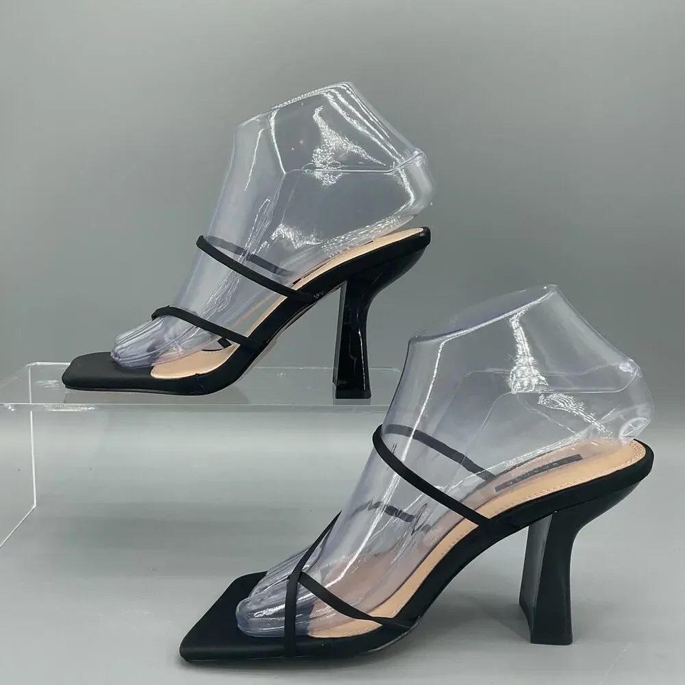 NEW TopShop Women’s Rolo Strippy Heeled Mule Sandals Black Size 6